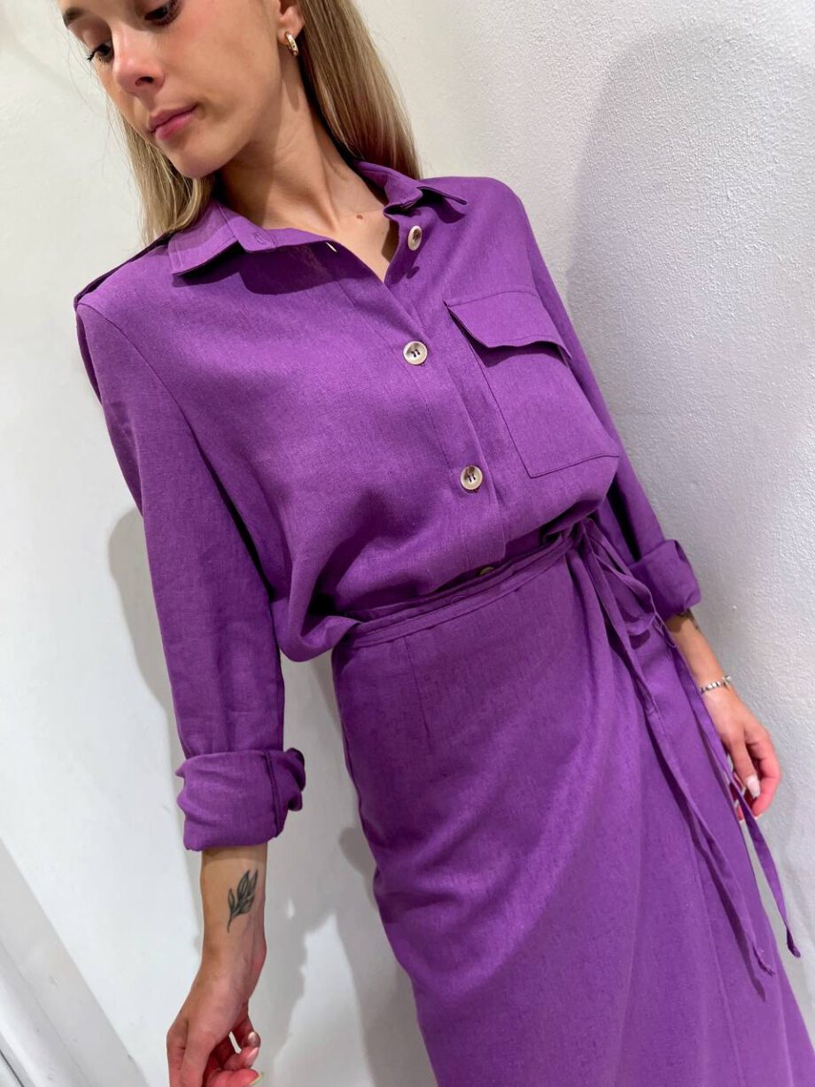 Shop Online Camicia morbida viola in lino Vicolo