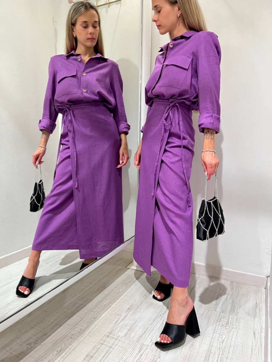 Shop Online Gonna lunga viola in lino Vicolo