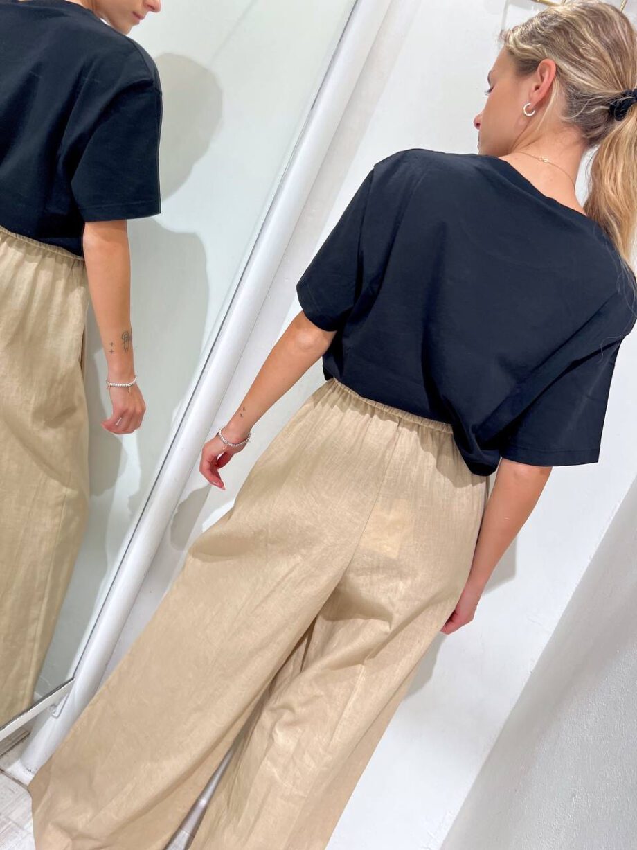 Shop Online Pantalone palazzo in lino beige Vicolo