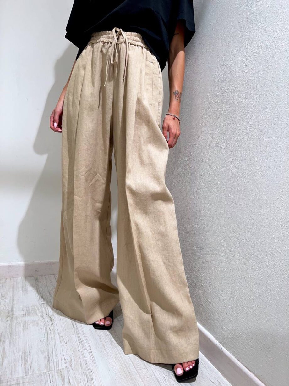 Shop Online Pantalone palazzo in lino beige Vicolo