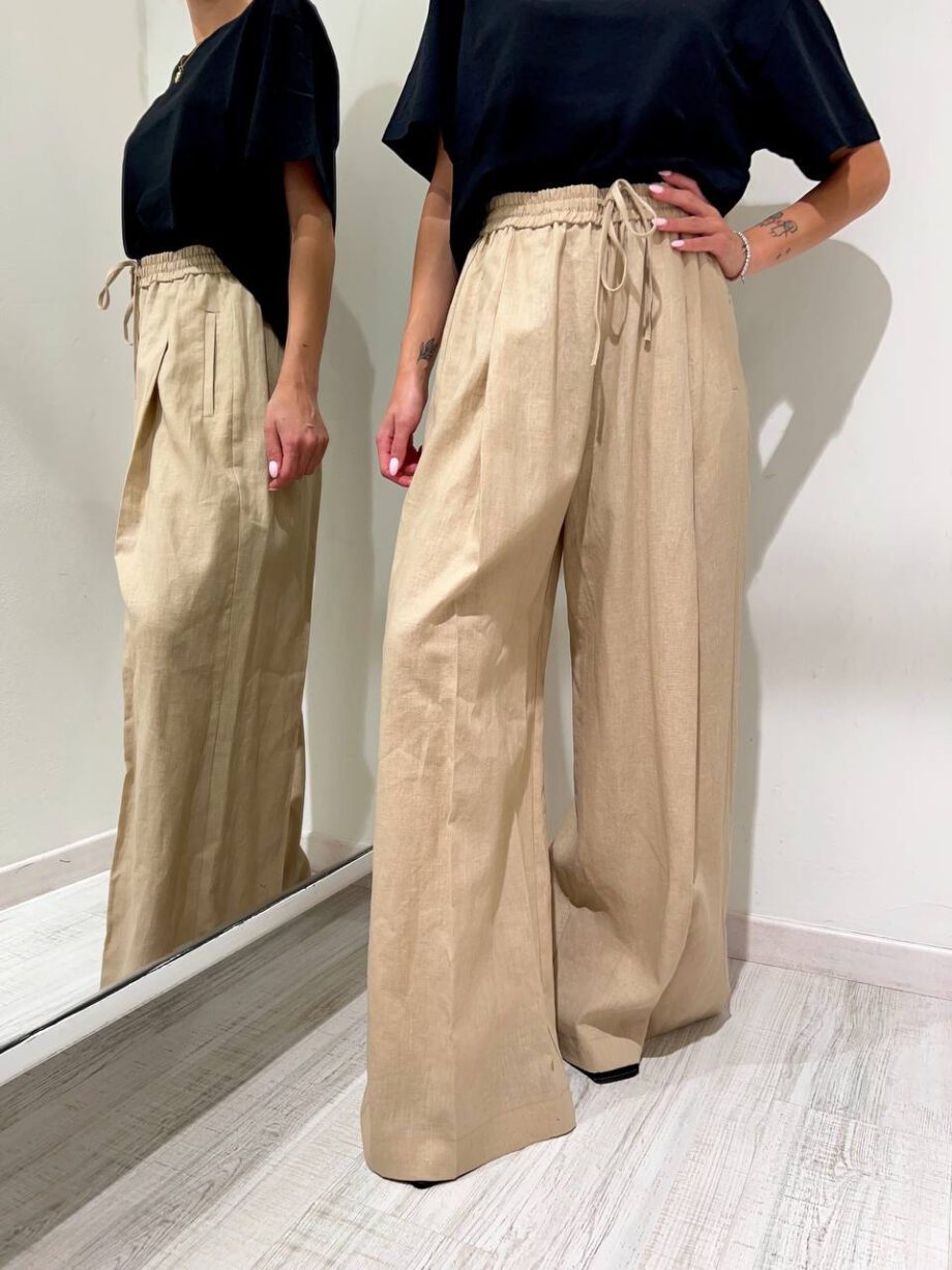 Shop Online Pantalone palazzo in lino beige Vicolo