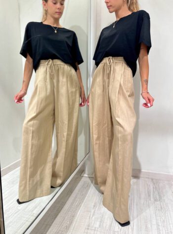 Shop Online Pantalone palazzo in lino beige Vicolo