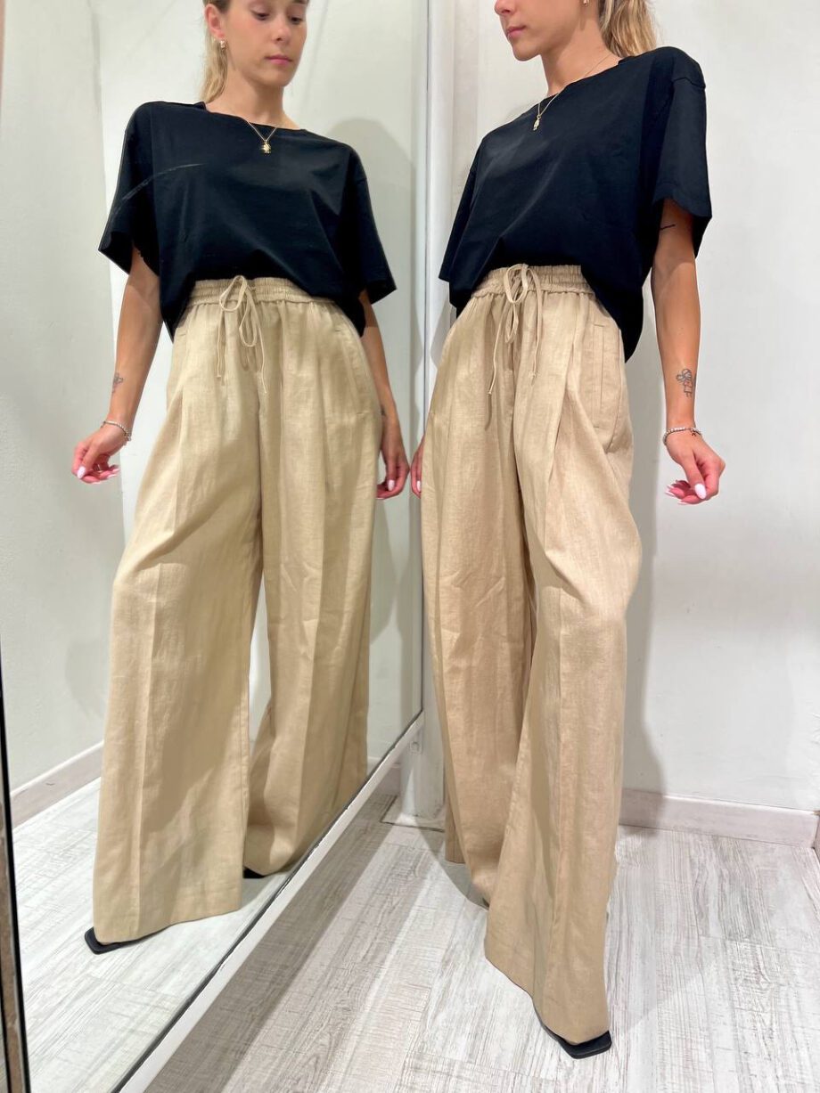 Shop Online Pantalone palazzo in lino beige Vicolo