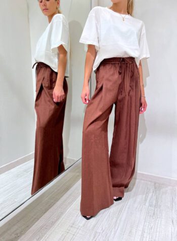 Shop Online Pantalone palazzo in lino tabacco Vicolo