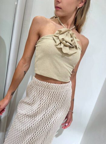 Shop Online Top crop beige in lurex con rouches fiore HaveOne