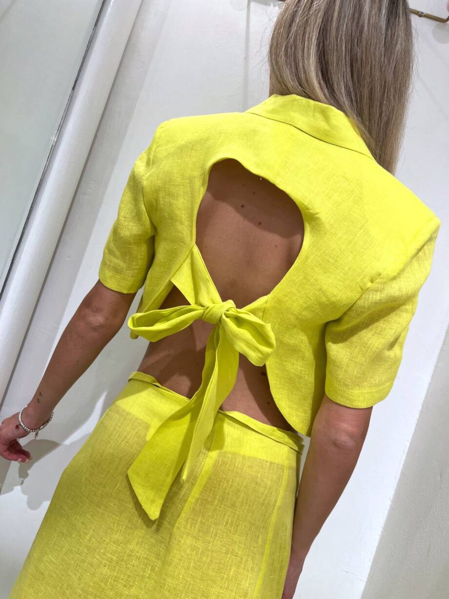 Shop Online Blazer crop lime in lino con fiocco Vicolo