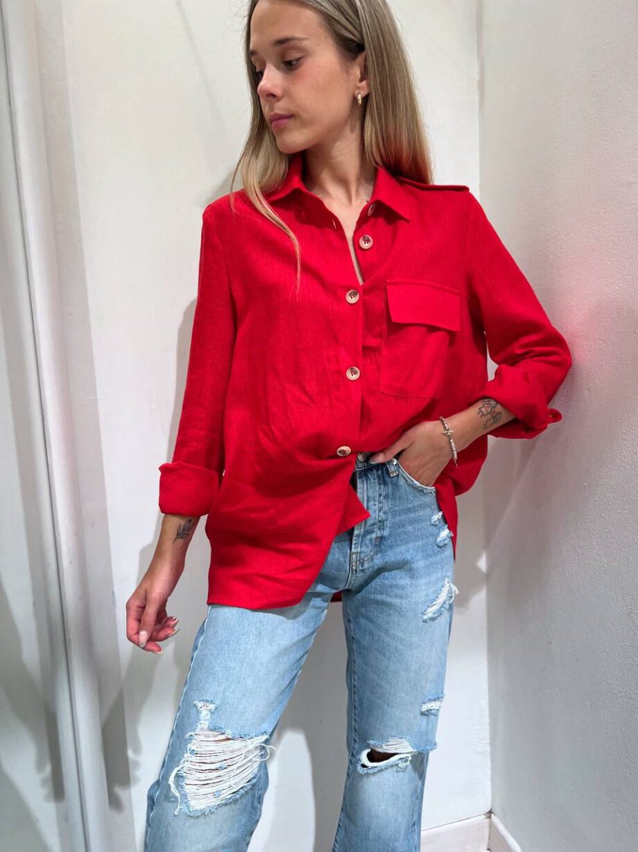Shop Online Camicia morbida rossa in lino Vicolo