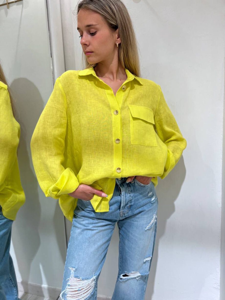 Shop Online Camicia morbida lime in lino Vicolo
