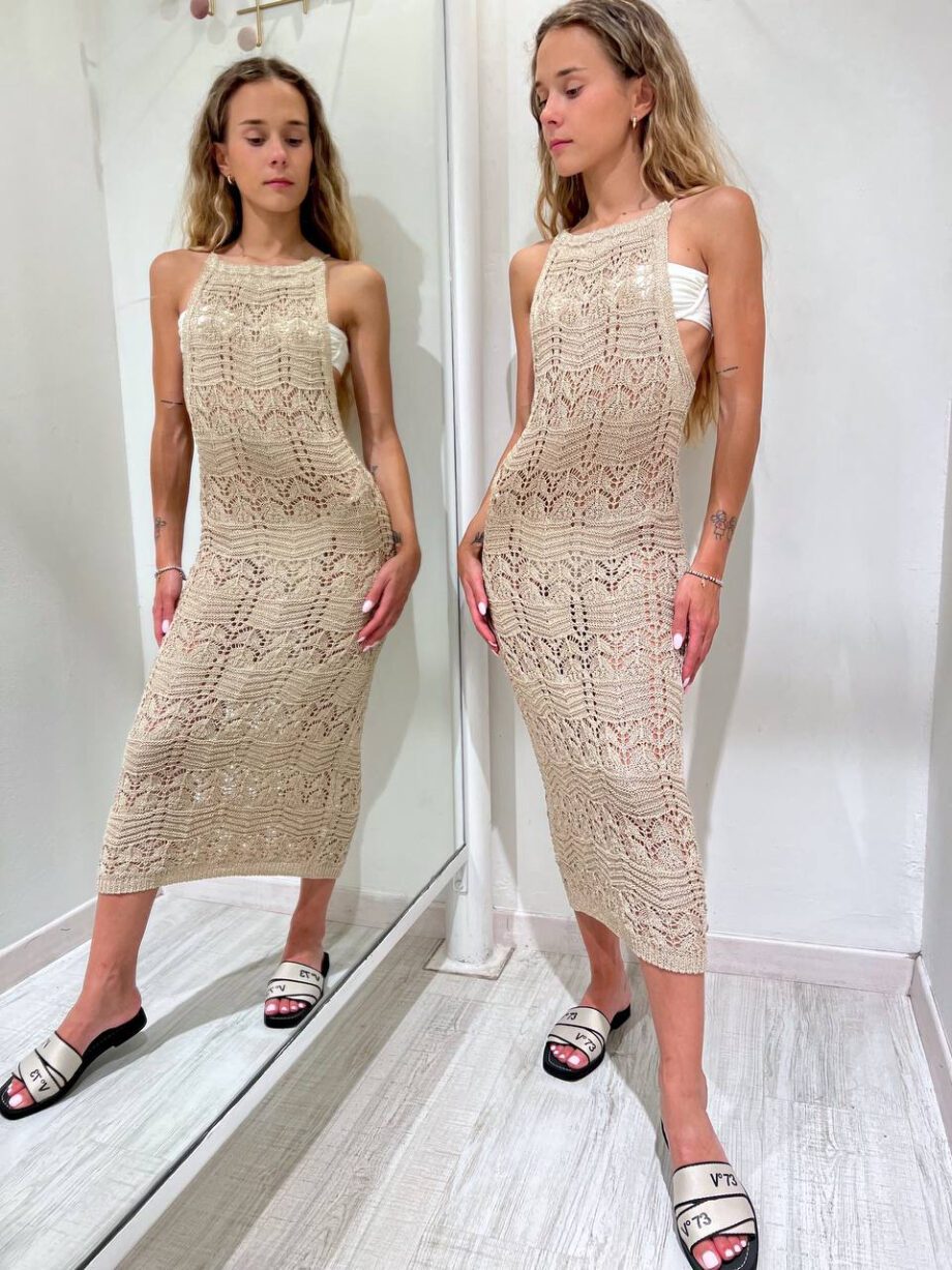 Shop Online Vestito midi traforato in lurex oro Vicolo