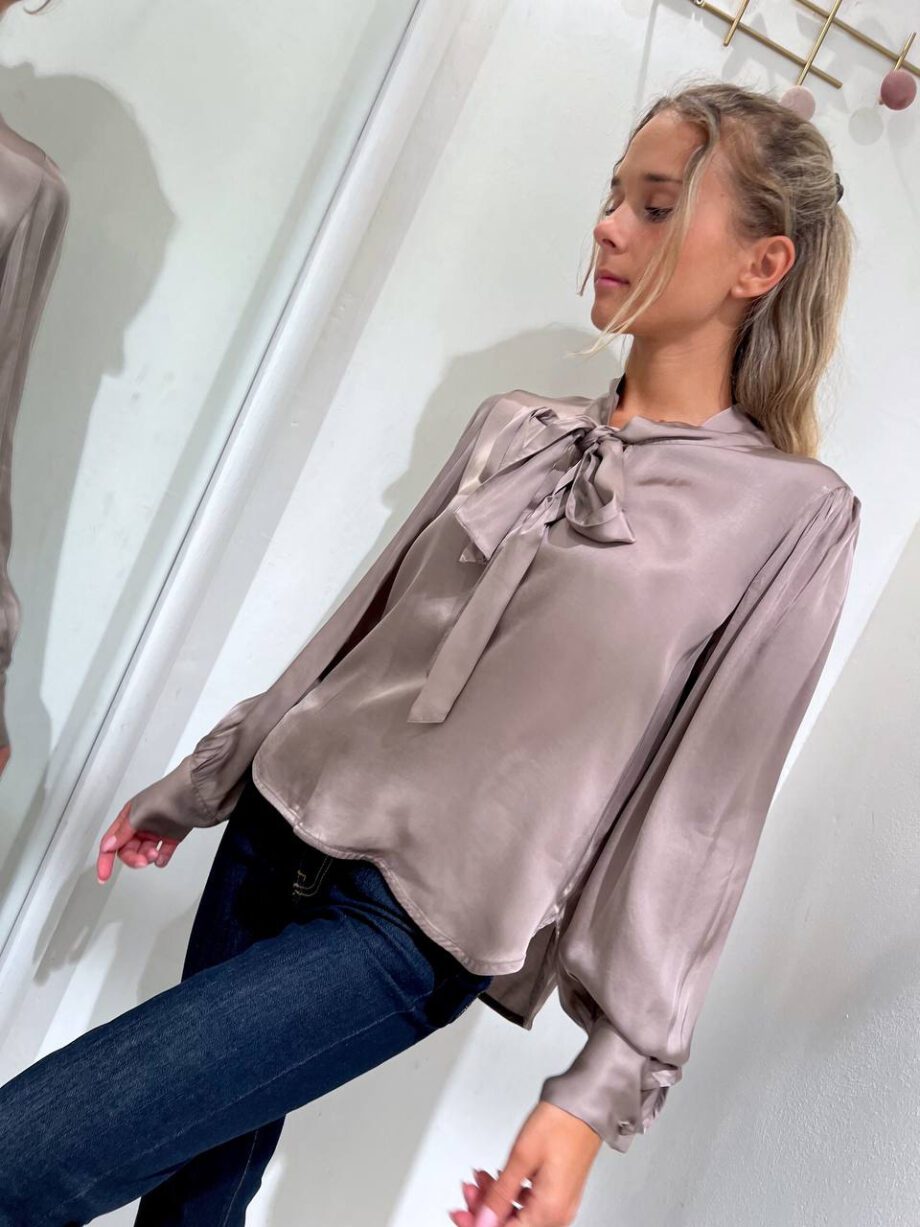 Shop Online Blusa tortora con fiocco in viscosa HaveOne