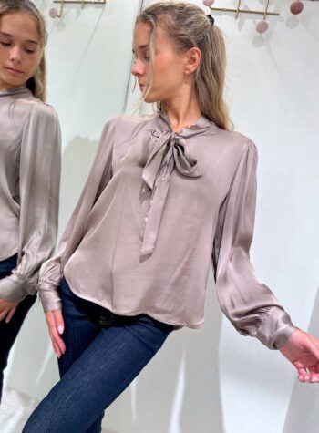 Shop Online Blusa tortora con fiocco in viscosa HaveOne