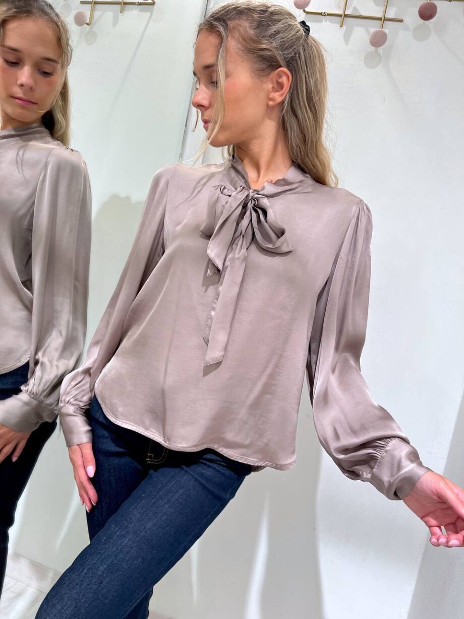 Shop Online Blusa tortora con fiocco in viscosa HaveOne