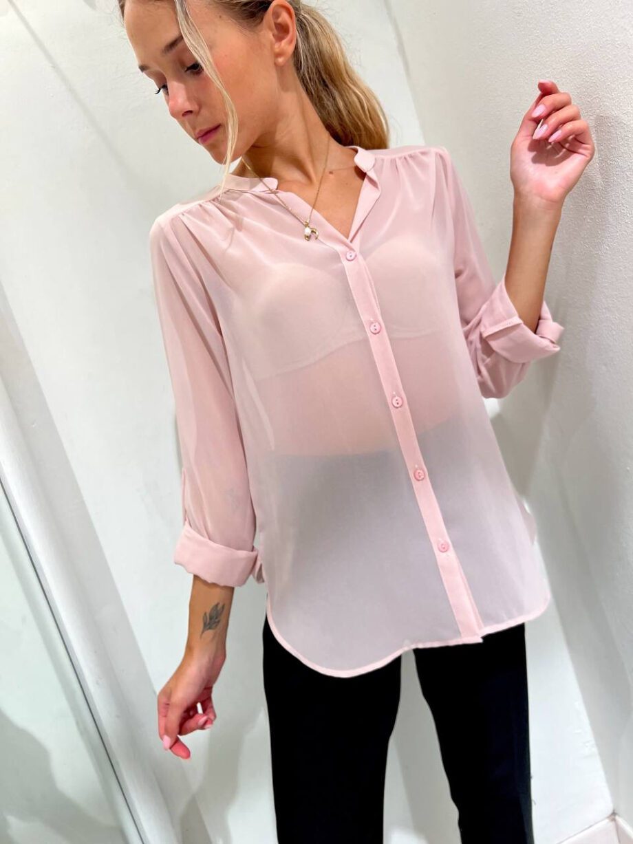 Shop Online Camicia rosa cipria semitrasparente in georgette Kontatto