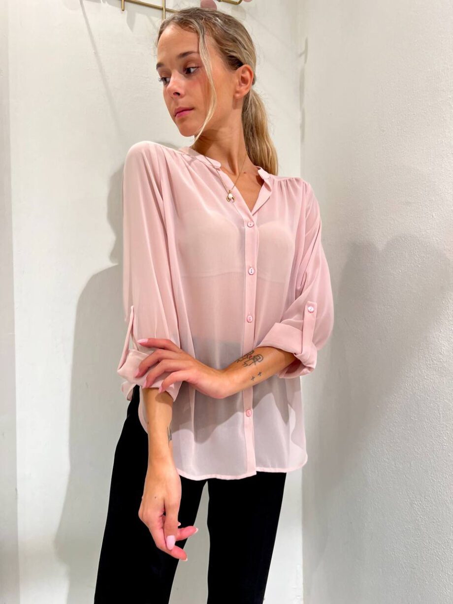 Shop Online Camicia rosa cipria semitrasparente in georgette Kontatto