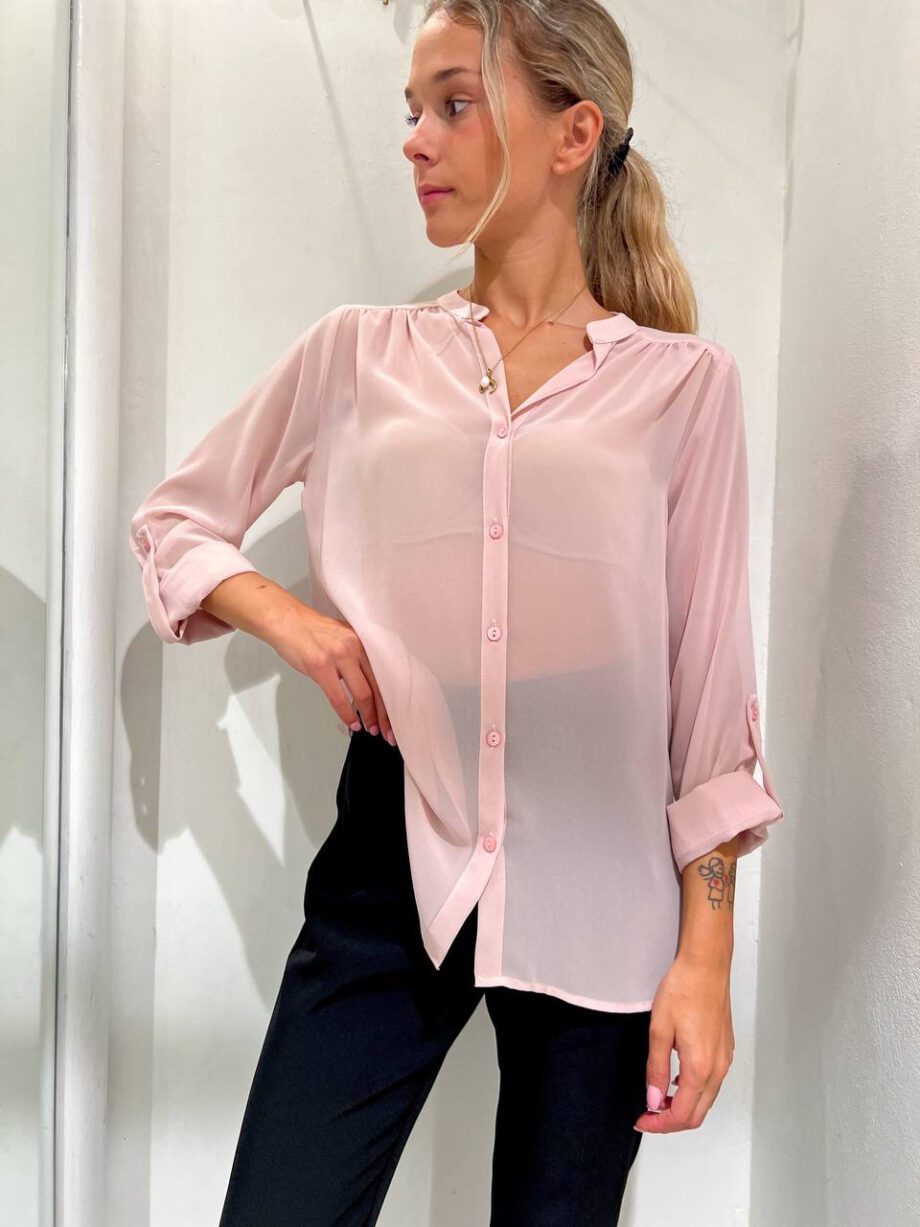 Shop Online Camicia rosa cipria semitrasparente in georgette Kontatto