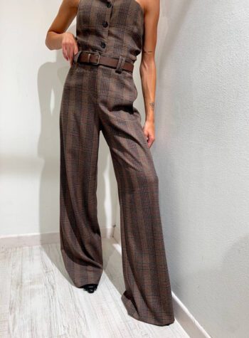 Shop Online Pantalone palazzo quadri tortora HaveOne