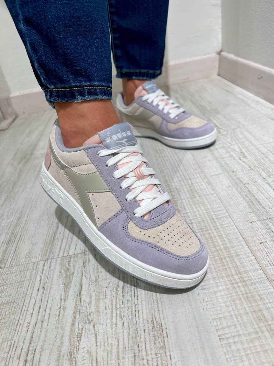 Shop Online Sneakers basket low suede beige e lilla Diadora