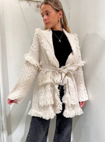 Shop Online Cardigan panna con trecce e frange HaveOne