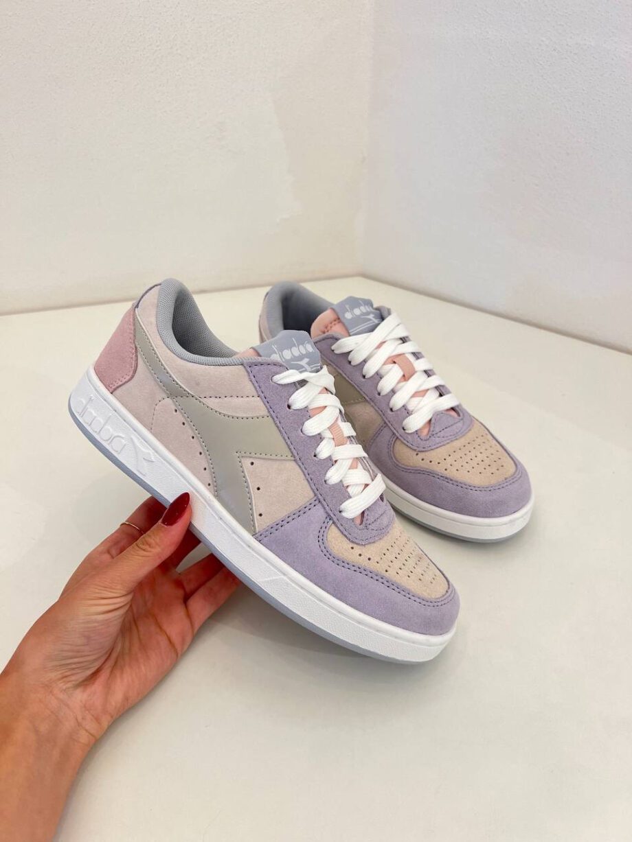 Shop Online Sneakers basket low suede beige e lilla Diadora