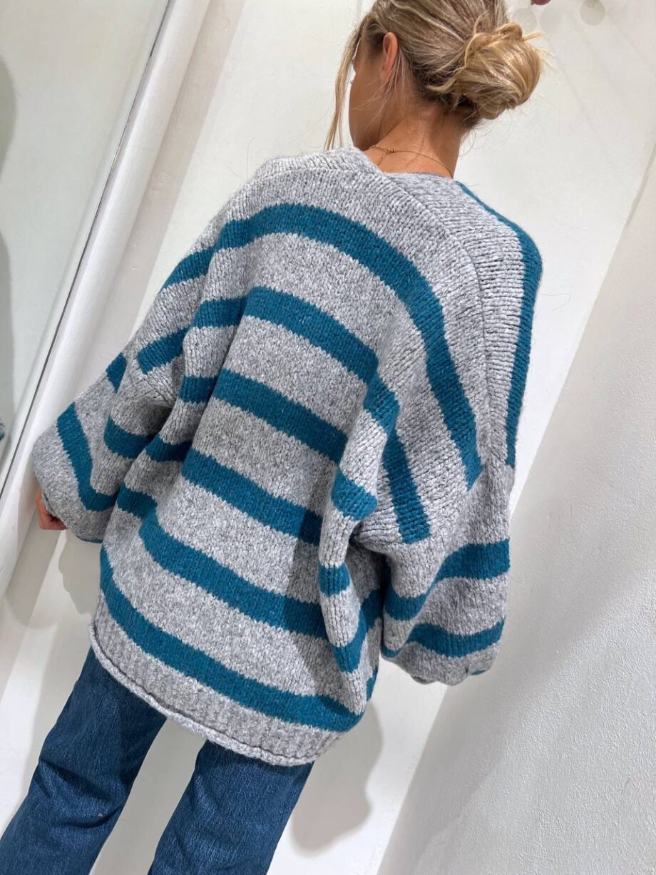 Shop Online Cardigan over in maglia a righe grigio e turchese HaveOne