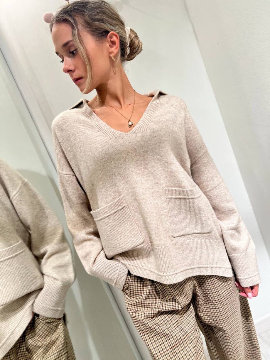 Shop Online Maglione beige mélange colletto Suncoo