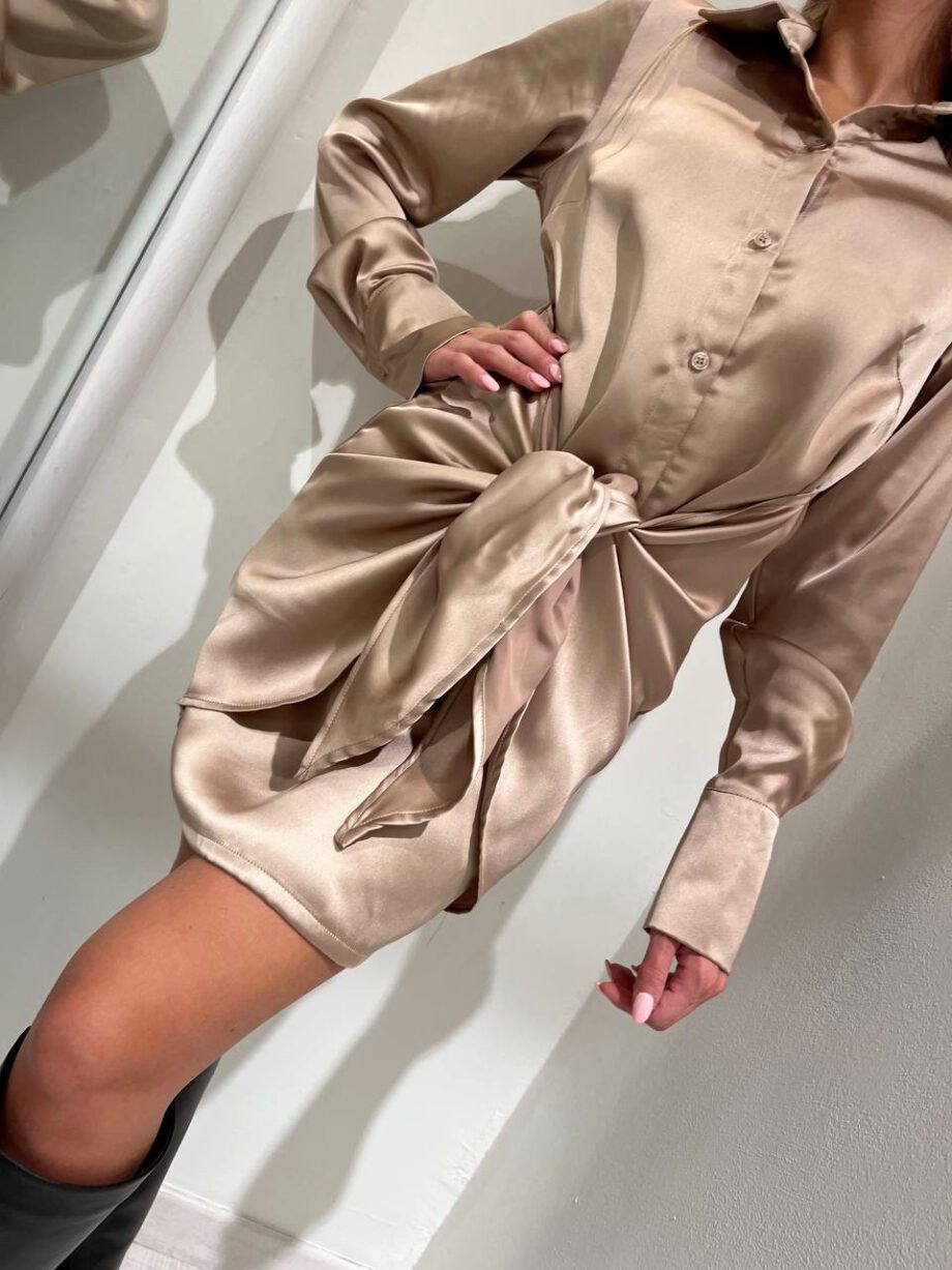 Shop Online Vestito corto satin beige nocciola Kontatto