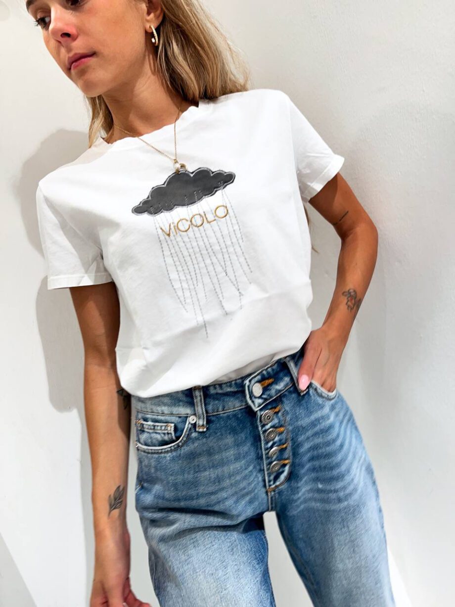 Shop Online T-shirt girocollo bianca nuvola velluto Vicolo
