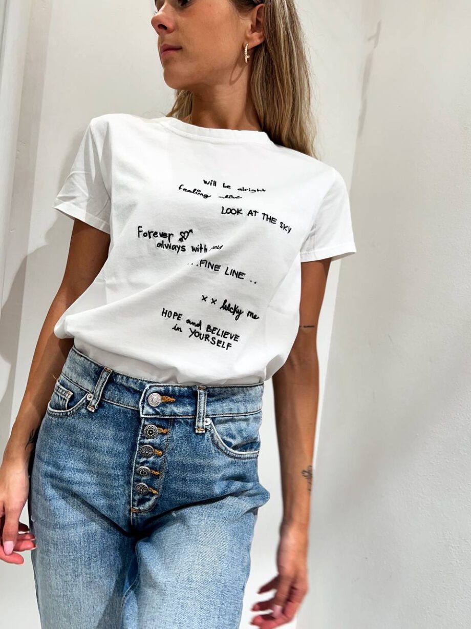 Shop Online T-shirt girocollo bianca ricami scritte Vicolo