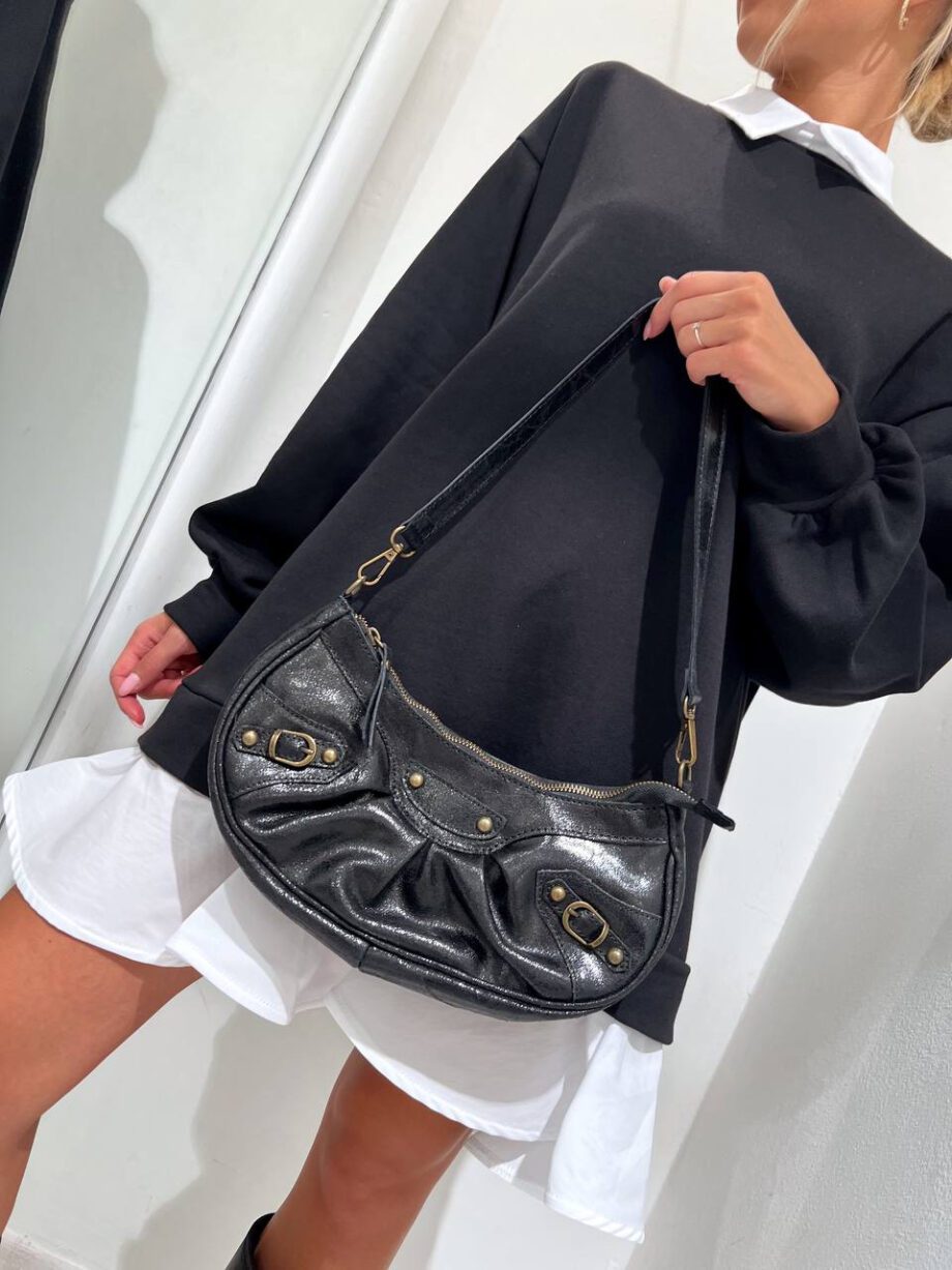 Shop Online Borsa a spalla luna nero vernice in pelle