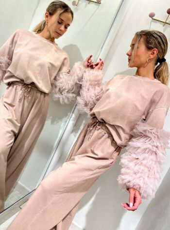 Shop Online Pantalone tuta palazzo rosa cipria Souvenir