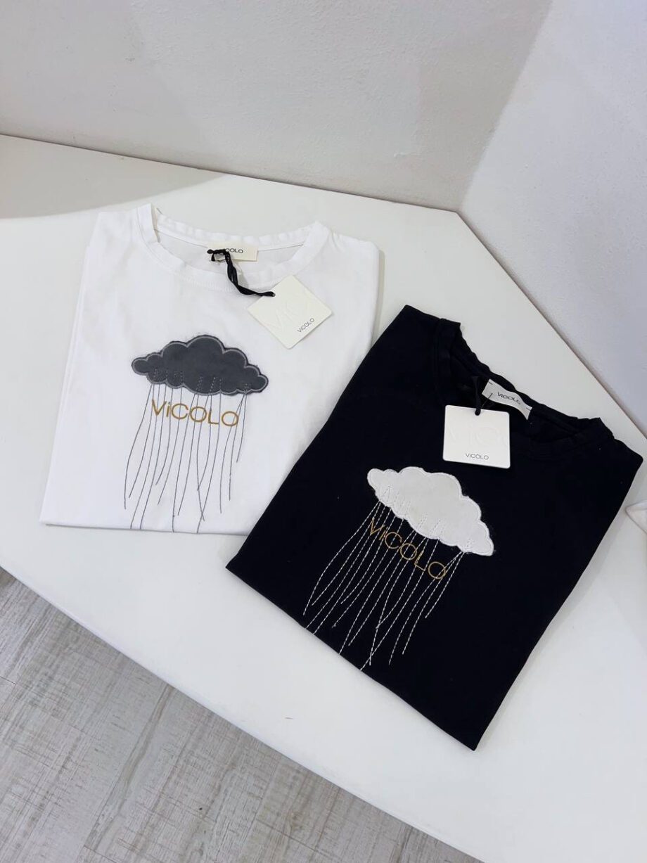 Shop Online T-shirt girocollo bianca nuvola velluto Vicolo