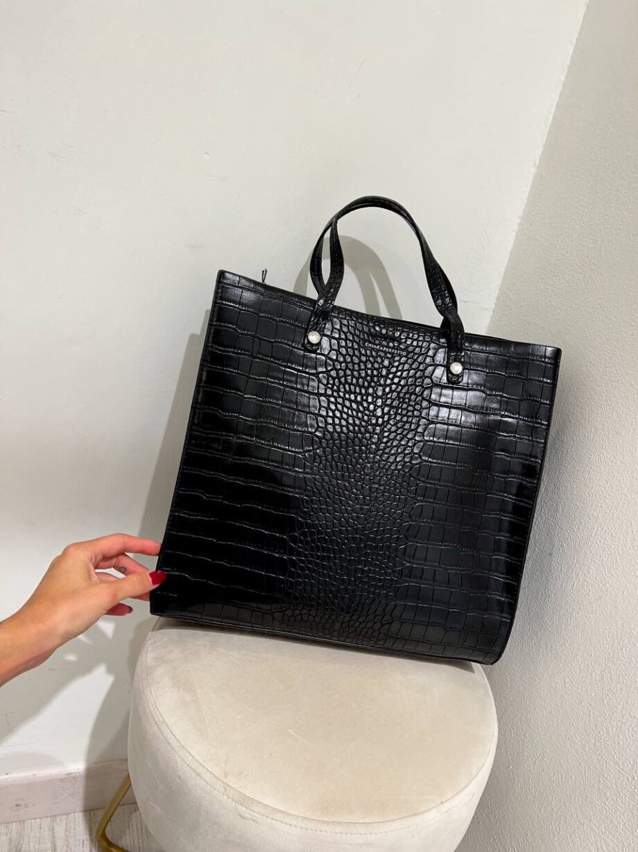 Shop Online Borsa shopper Celestite croco nera Twentyfourhaitch