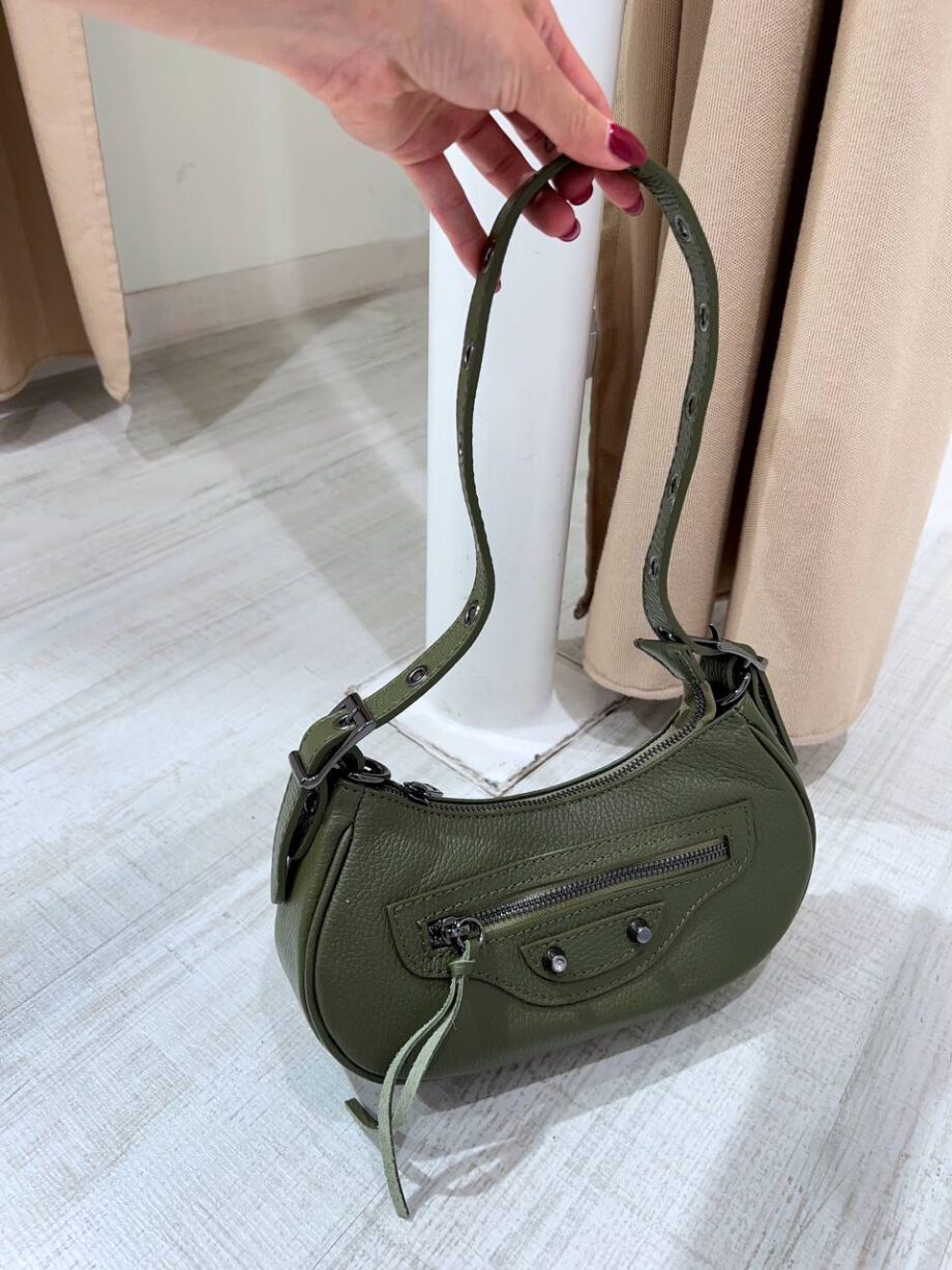 Shop Online Borsa a spalla mini luna verde militare in pelle