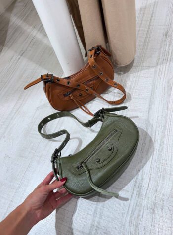 Shop Online Borsa a spalla mini luna verde militare in pelle