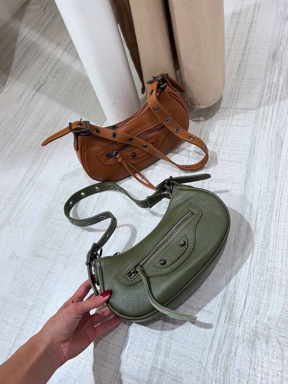 Shop Online Borsa a spalla mini luna verde militare in pelle