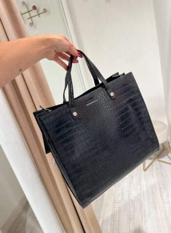 Shop Online Borsa shopper Celestite croco nera Twentyfourhaitch