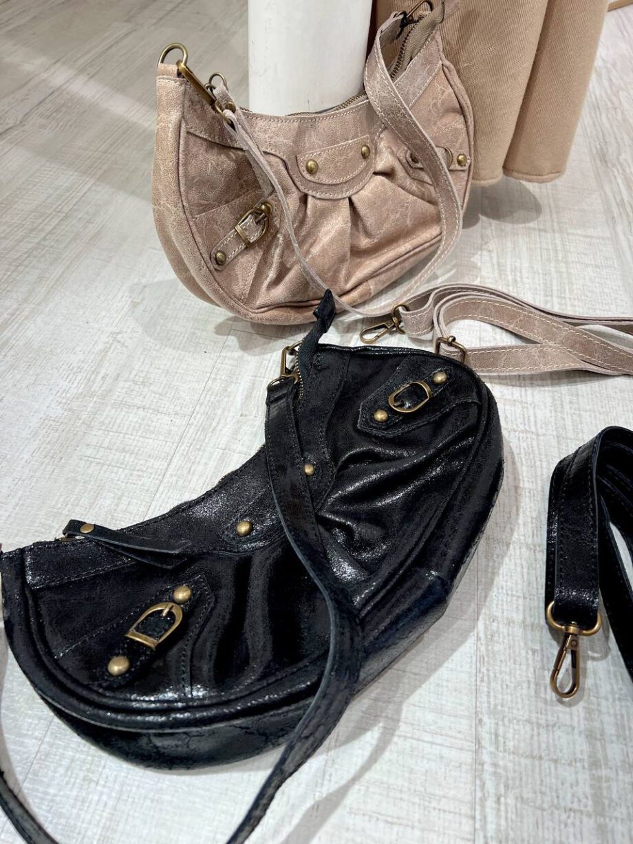 Shop Online Borsa a spalla luna nero vernice in pelle