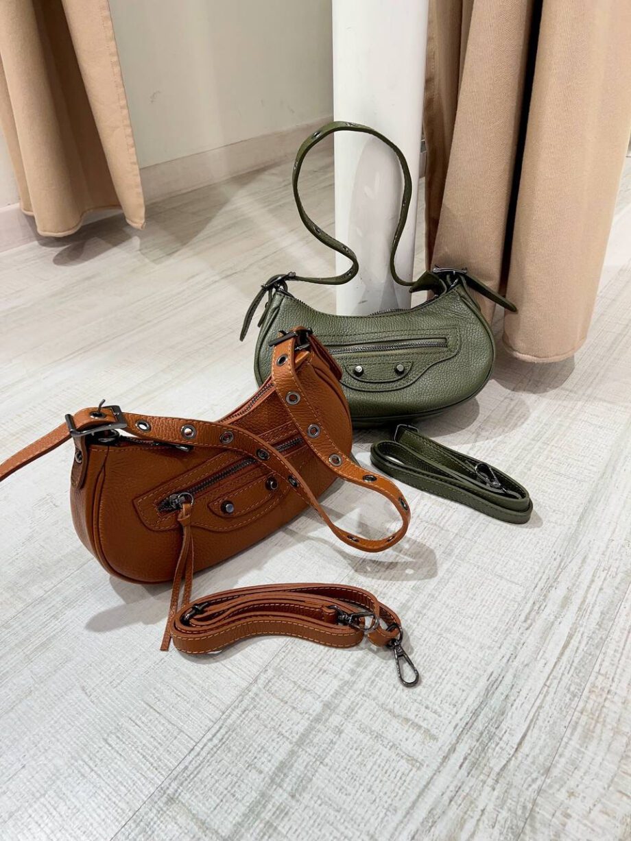 Shop Online Borsa a spalla mini luna verde militare in pelle