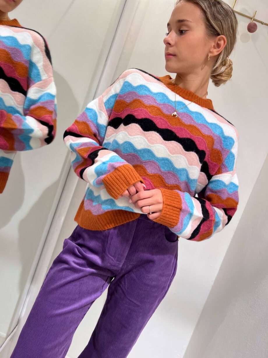 Shop Online Maglione ruggine fantasia onde multicolore Suncoo