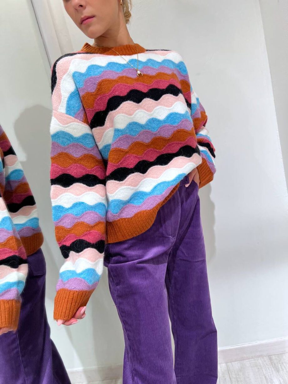 Shop Online Maglione ruggine fantasia onde multicolore Suncoo