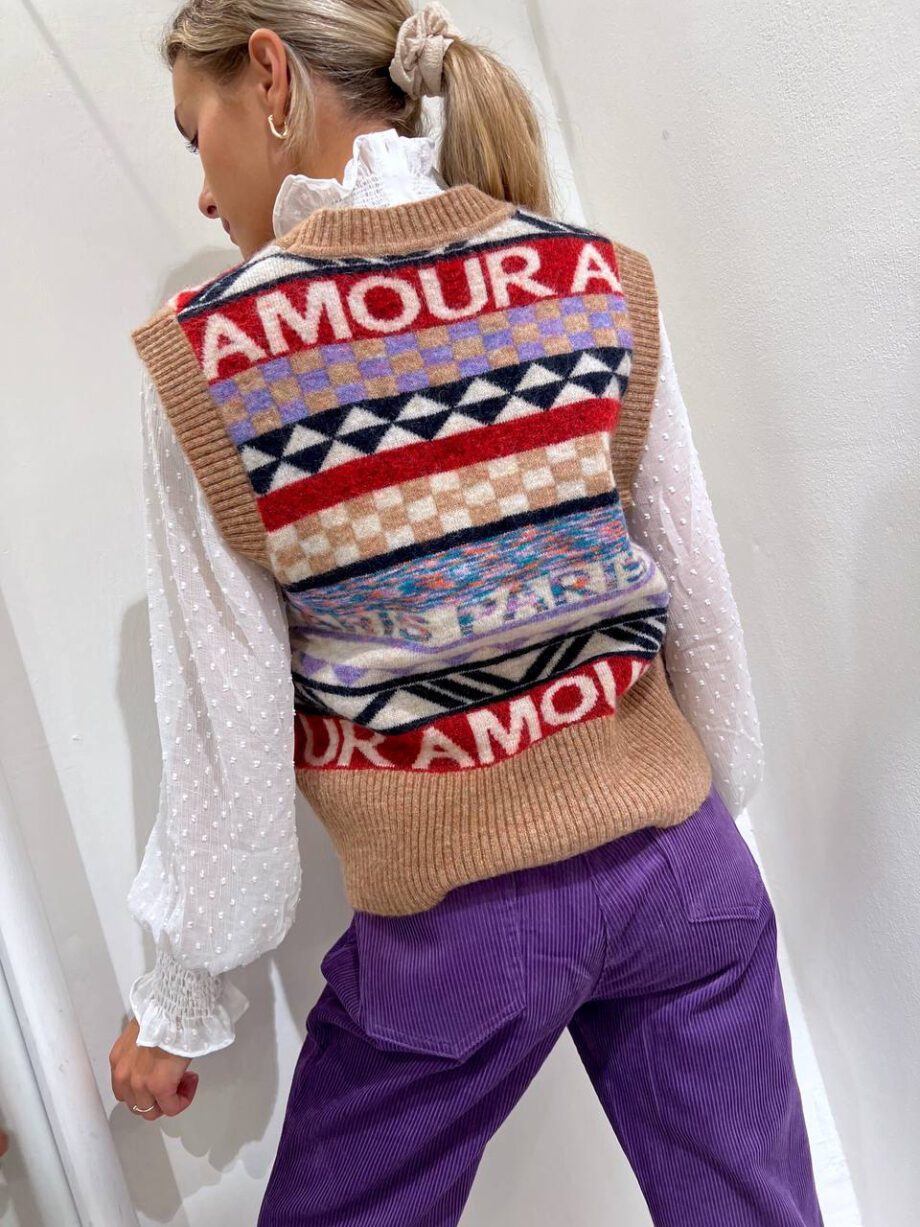 Shop Online Gilet colorato fantasia e scritte Suncoo