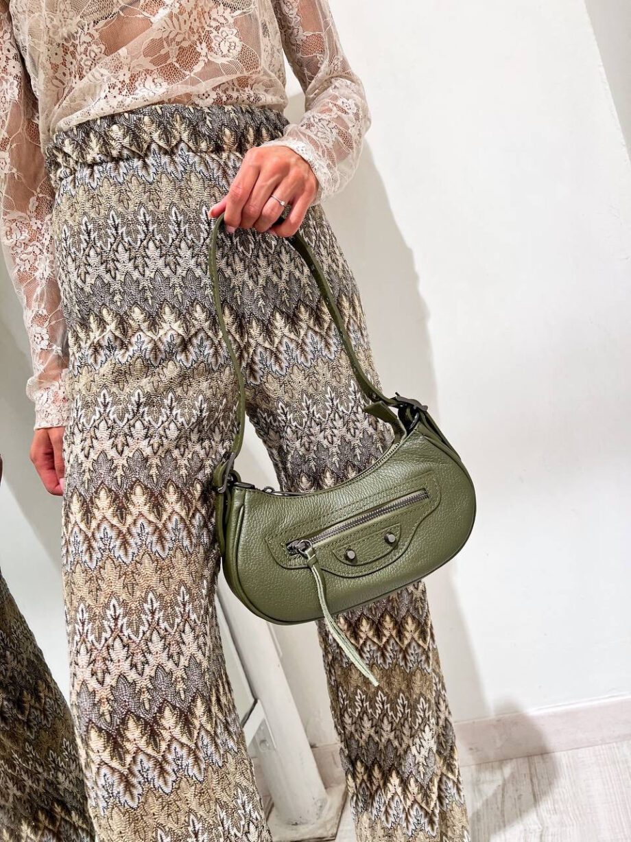 Shop Online Borsa a spalla mini luna verde militare in pelle