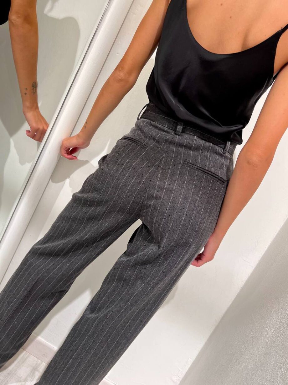 Shop Online Pantalone palazzo gessato grigio con strass Vicolo