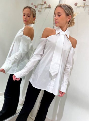 Shop Online Camicia bianca in cotone cut out cravatta HaveOne