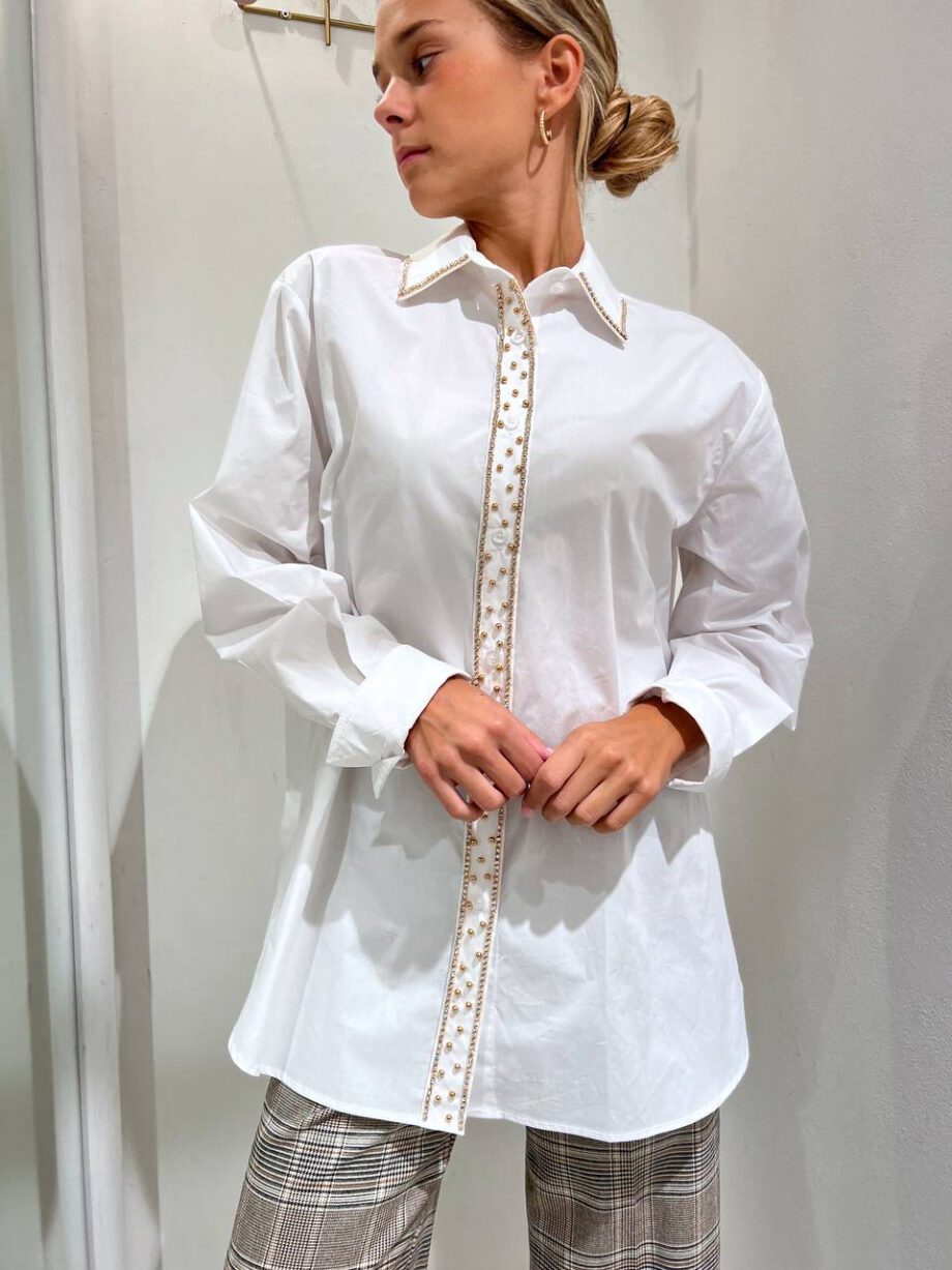 Shop Online Camicia bianca in cotone strass oro Vicolo