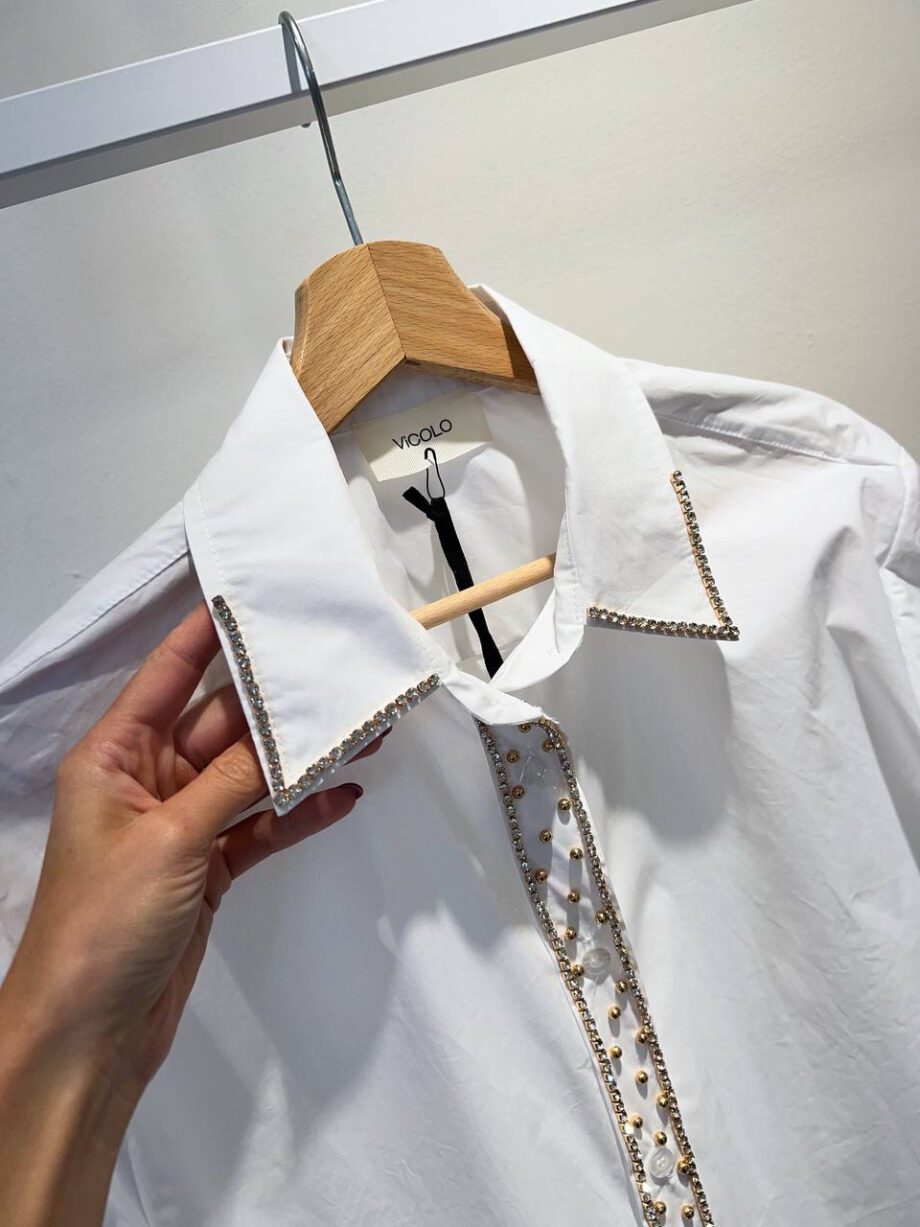 Shop Online Camicia bianca in cotone strass oro Vicolo