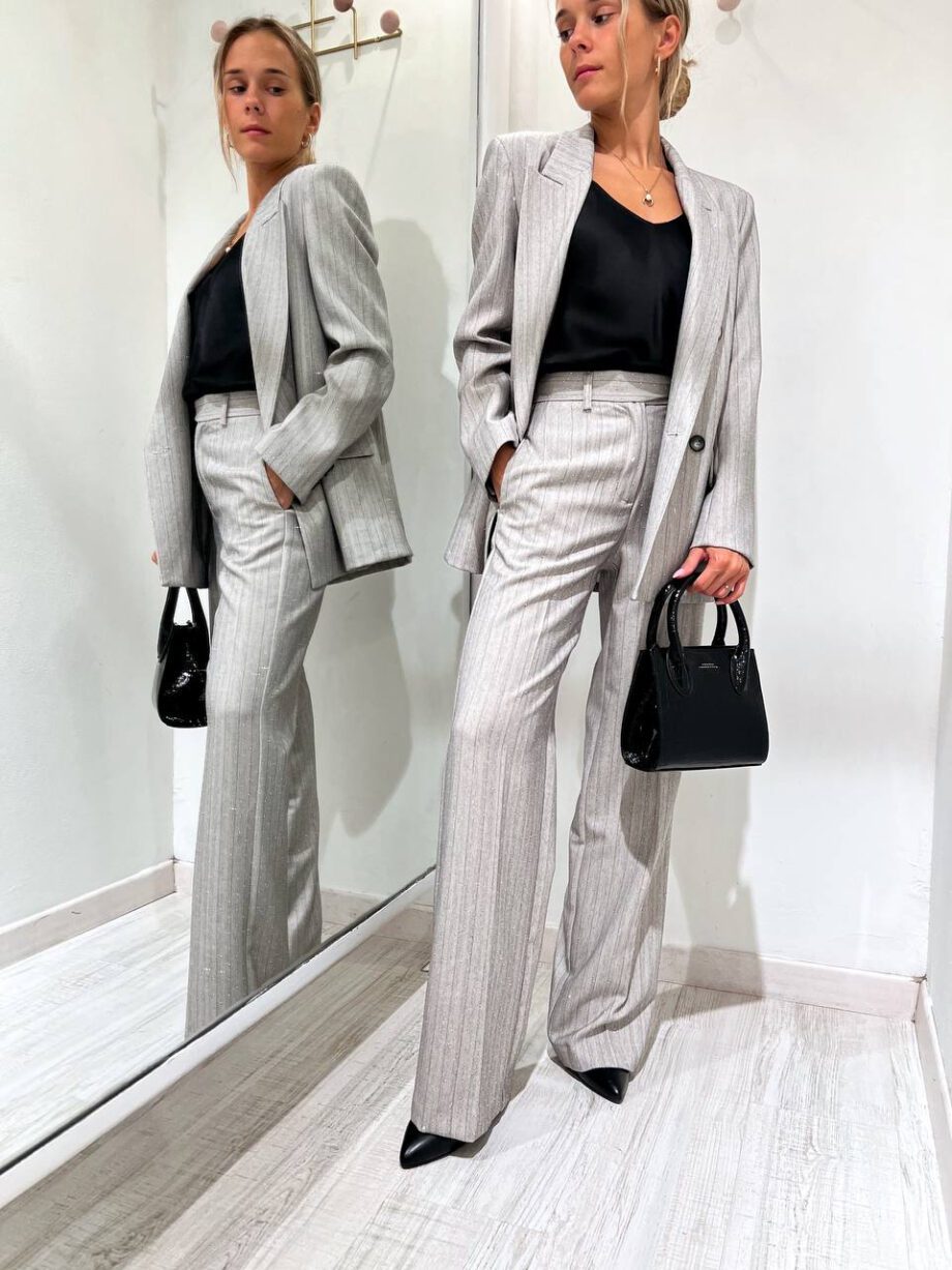 Shop Online Pantalone palazzo gessato grigio chiaro con strass Vicolo