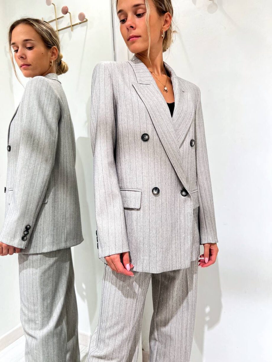 Shop Online Blazer doppiopetto grigio chiaro gessato con strass Vicolo