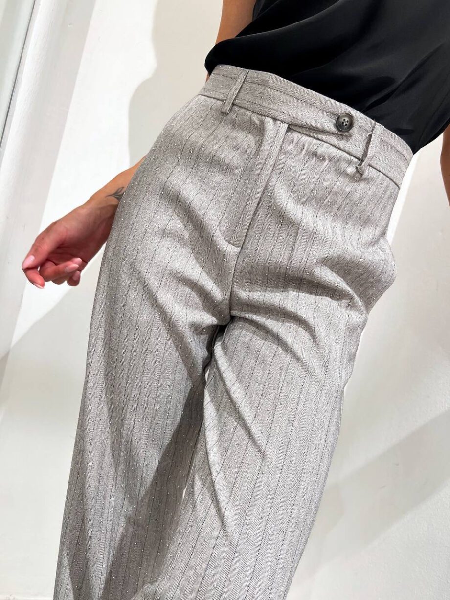 Shop Online Pantalone palazzo gessato grigio chiaro con strass Vicolo