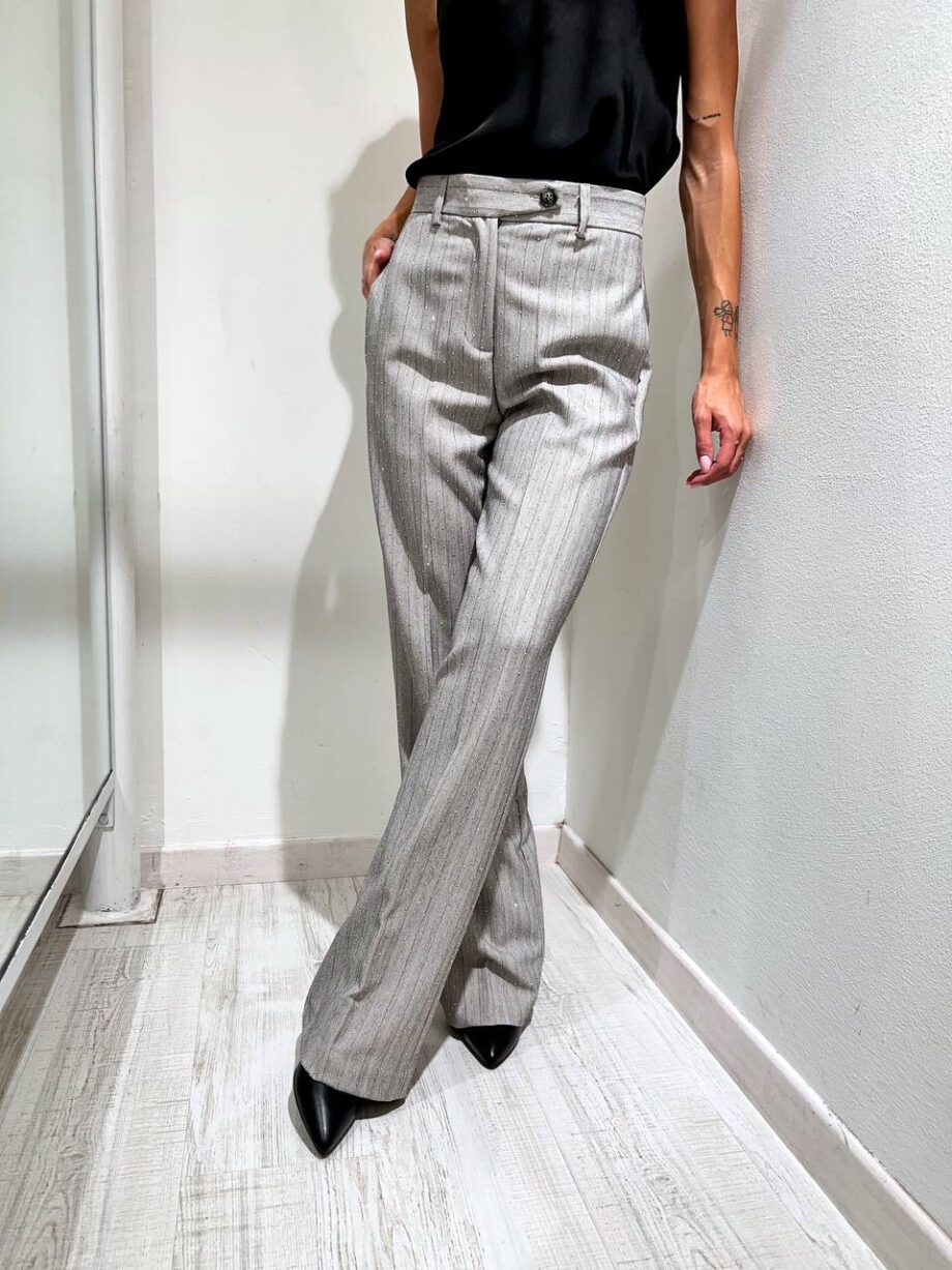 Shop Online Pantalone palazzo gessato grigio chiaro con strass Vicolo